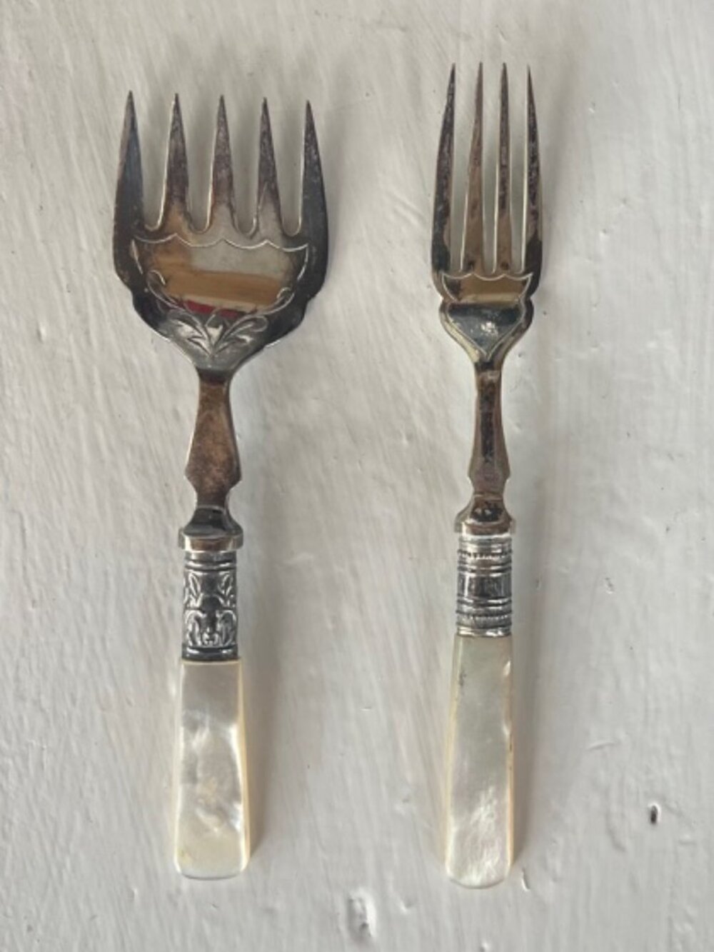 Antique EPNS Mother of Pearl Fish Serving Fork Set Silver Plate